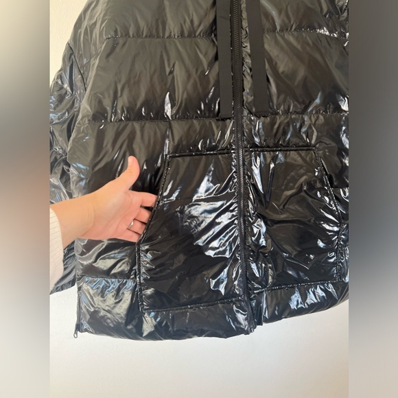 Essentiel Antwerp Black Gloss Oversized Quilted Duck Down Hooded Puffer Jacket - Picture 3 of 16